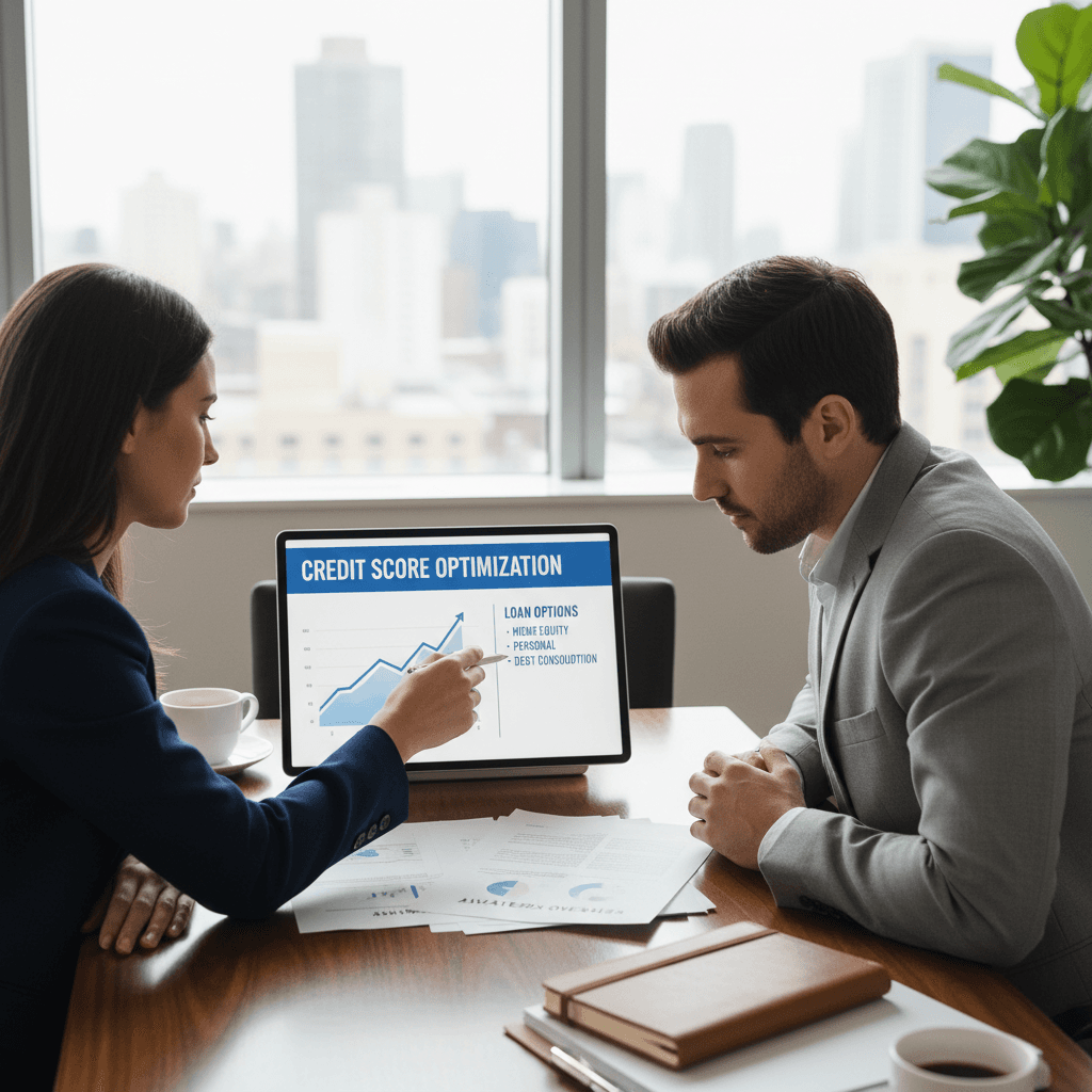 Credit calculator showing credit score factors, payment history impact, and qualification metrics