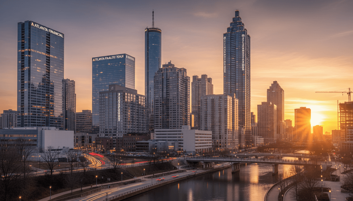 Professional real estate and financial growth concept with modern Atlanta cityscape